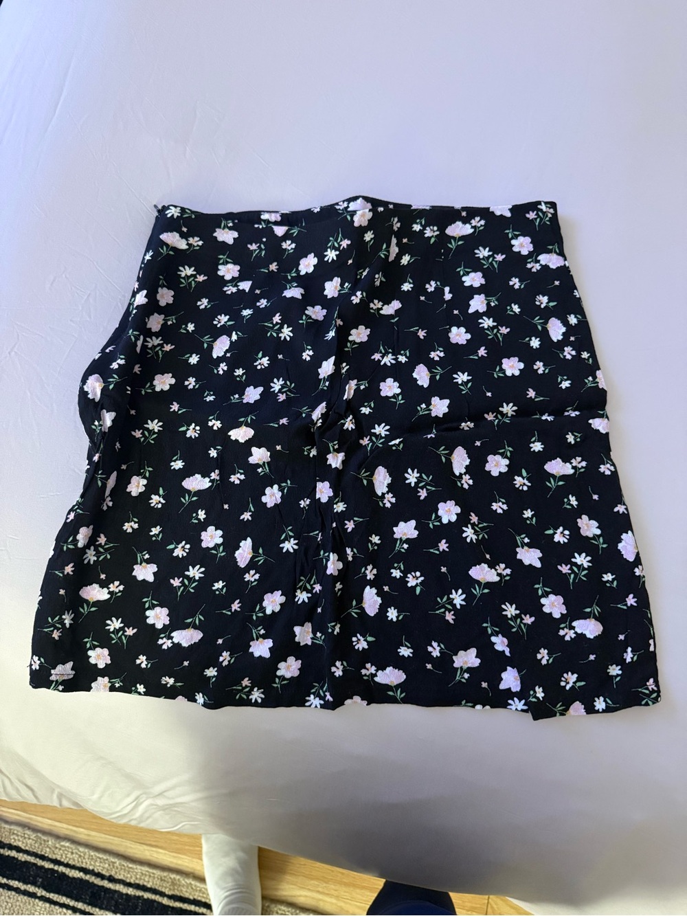 Elodie Black Mini Skirt with Light Pink Floral Print